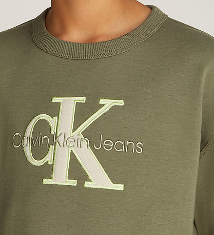 Calvin Klein Stuttermabolur - Útlínur Flís Mono - Dusty Olive