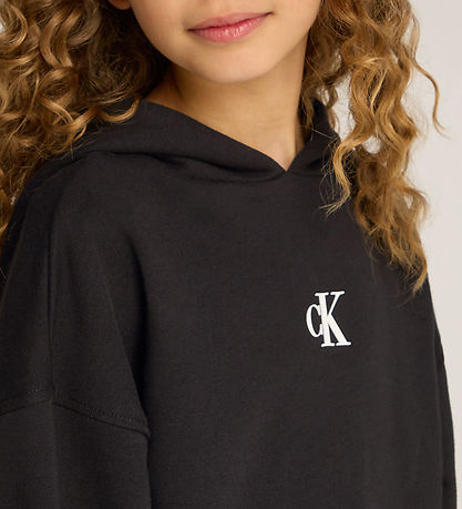 Calvin Klein Hettupeysa - Lógó Boxy Fit - Svart