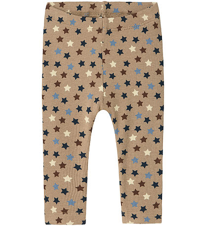 Name It Leggings - Rib - NbmRicco - Weathered Teak w. Stars