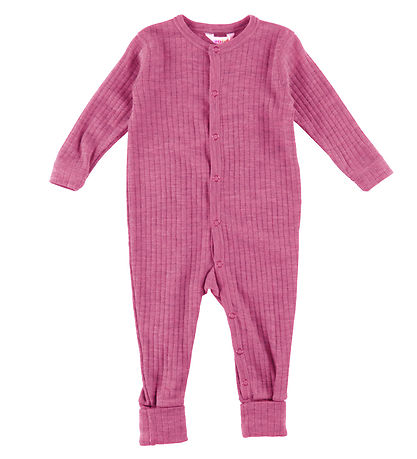 Joha Nightsuit w. Feet - Wool - Raspberry