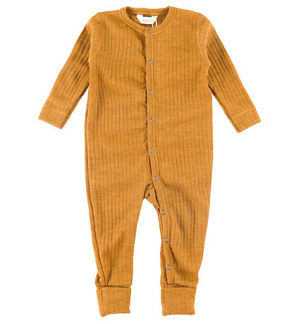 Joha Pyjamasdräkt m. Fötter - Ull - Gul