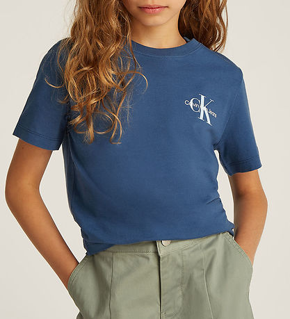 Calvin Klein Stuttermabolur - Bringaeinleikur - Ensign Blue