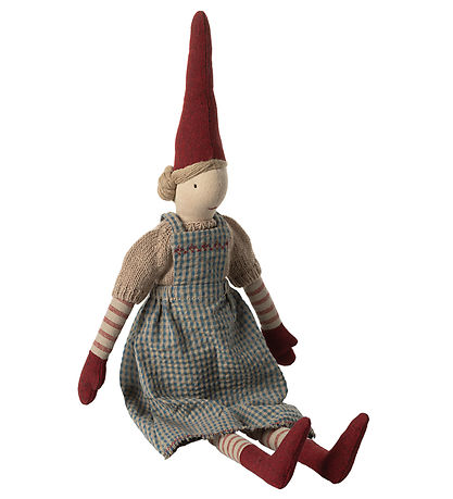 Maileg Tomte - Stl.3 - Flicka m. Blårutig Klänning