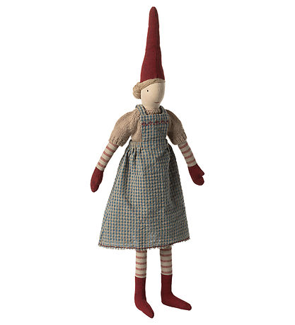 Maileg Tomte - Stl.3 - Flicka m. Blårutig Klänning