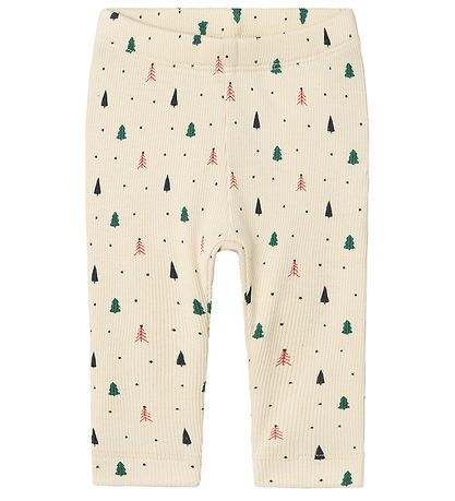 Name It Leggings - Rib - NbnDab - Summer Sand w. Christmas Trees