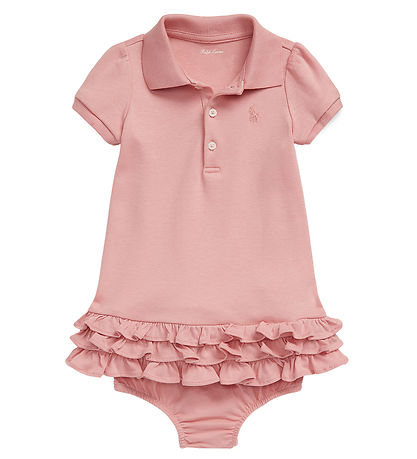 Polo Ralph Lauren Kjóll M. Bloomers - Bleikt M. Rifflur