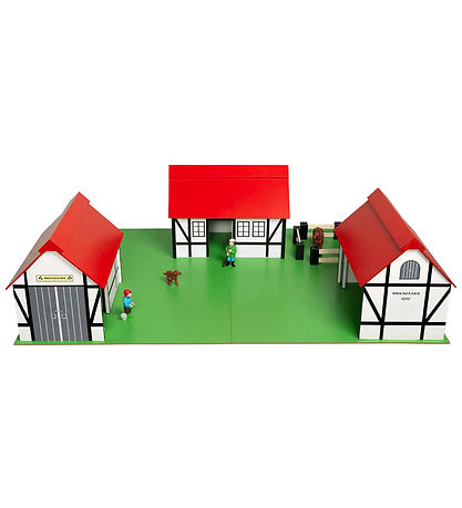 Krea Bauernhaus - Holz - 77x53 cm - Weiß/Rot