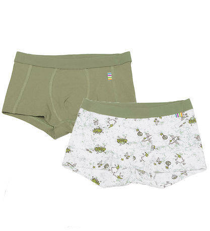 Joha Boxershorts - 2er-Pack - Bambus - Grün/Off White m. Print