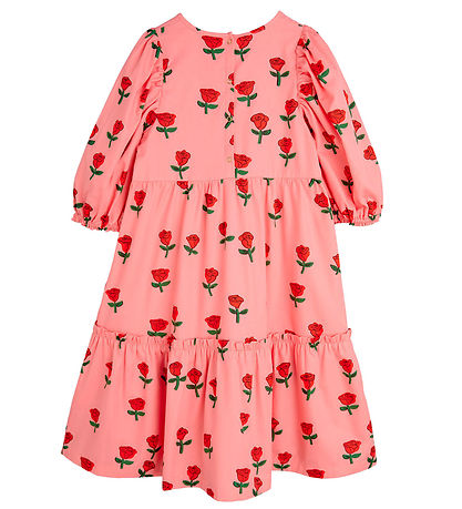 Mini Rodini Kjóll - Roses AOP Puff - Bleikt