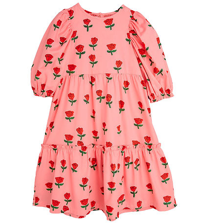 Mini Rodini Kjóll - Roses AOP Puff - Bleikt
