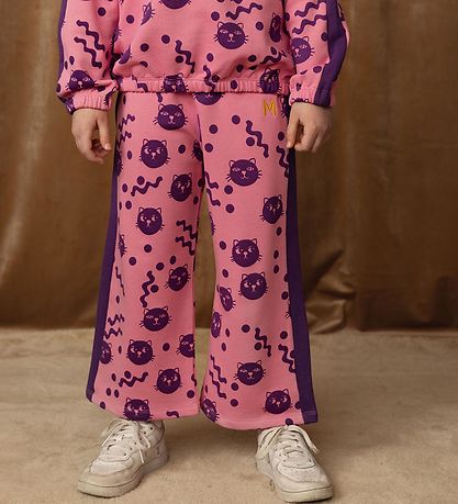 Mini Rodini Joggingbuxur - Squiggly kettir - Bleikt