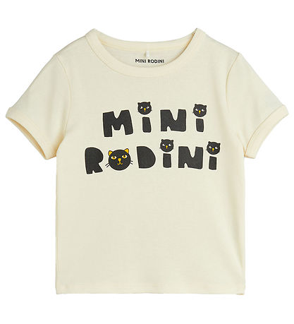 Mini Rodini Stuttermabolur - Kettir - Offwhite