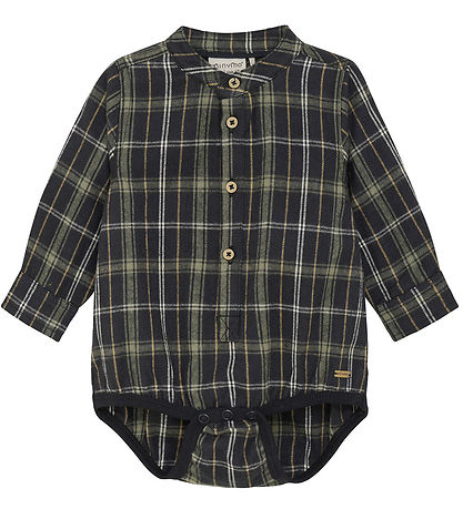 Minymo Shirt Bodysuit L/æ - Dark Navy w. Checs