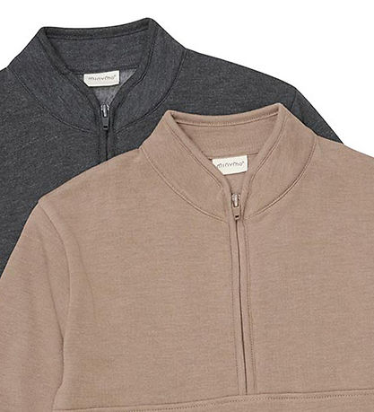 Minymo Sweatshirts - 2er-Pack - Halber Reißverschluss - Fossil