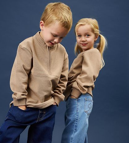 Minymo Sweatshirts - 2er-Pack - Halber Reißverschluss - Fossil