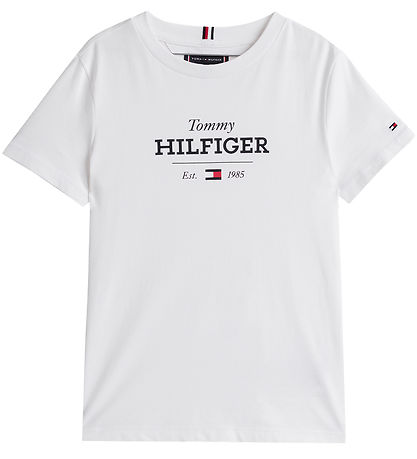 Tommy Hilfiger Stuttermabolur - Eingerð 1985 - Hvítt
