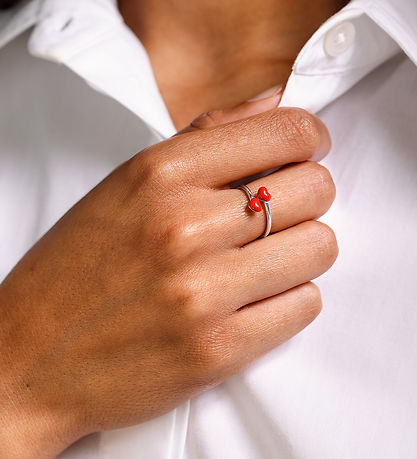 Design Letters Ring - Litla BIG Love - Silfur/Rautt
