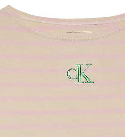 Calvin Klein Bluse - U-Boot-Ausschnitt Stripe - Turteltaube/Chal