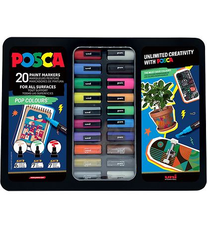 Posca Tússlitir M. Málmkassi - 20 Stk. - Pop Litir