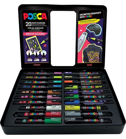 Posca Tússlitir M. Málmkassi - 20 Stk. - Groovy Litir