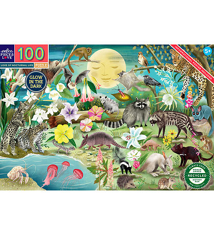 Eeboo Jigsaw Puzzle - 100 Bricks - Glow-In-The-Dark Nocturnal