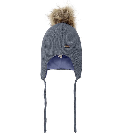 Minymo Beanie - Wool/Cotton - Stormy Weather w. Faux Fur