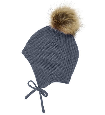 Minymo Beanie - Wool/Cotton - Stormy Weather w. Faux Fur