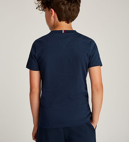 Tommy Hilfiger Stuttermabolur - Eingerð 1985 - Dark Nótt Dökkblá