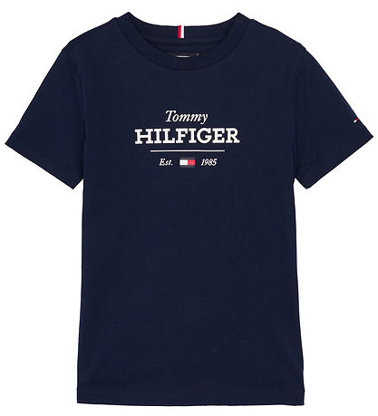 Tommy Hilfiger Stuttermabolur - Eingerð 1985 - Dark Nótt Dökkblá