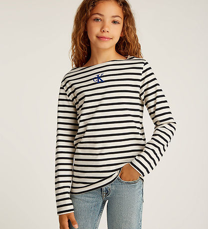 Calvin Klein Bluse - U-Boot-Ausschnitt Stripe - Turteltaube/Ck B