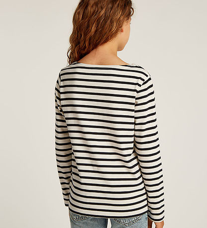 Calvin Klein Bluse - U-Boot-Ausschnitt Stripe - Turteltaube/Ck B