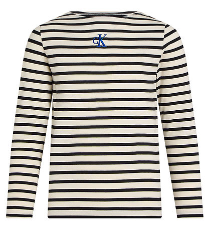 Calvin Klein Bluse - U-Boot-Ausschnitt Stripe - Turteltaube/Ck B