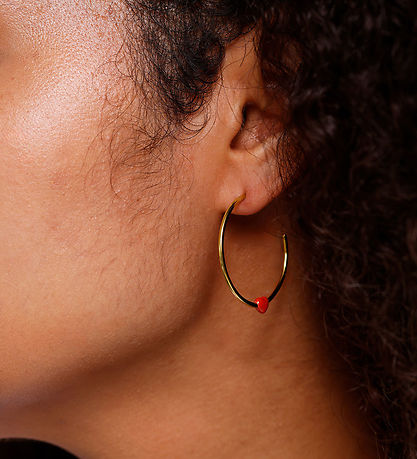 Design Letters Eyrnalokkar - Litlir BIG Love Hoops - Gull/Rautt