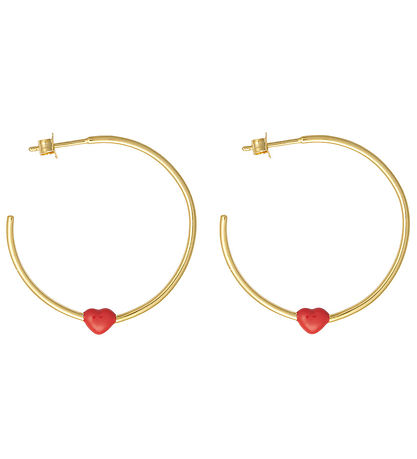 Design Letters Eyrnalokkar - Litlir BIG Love Hoops - Gull/Rautt