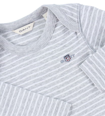 GANT Samfella L/æ - Shield Striped - Light Grey Melange