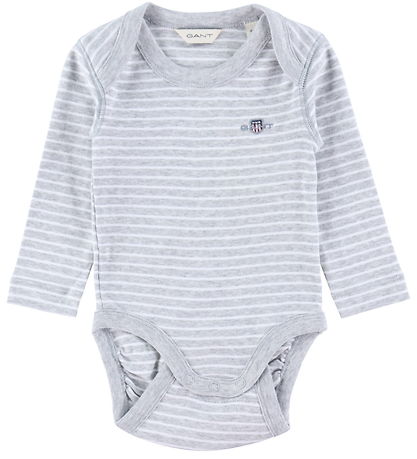 GANT Samfella L/æ - Shield Striped - Light Grey Melange