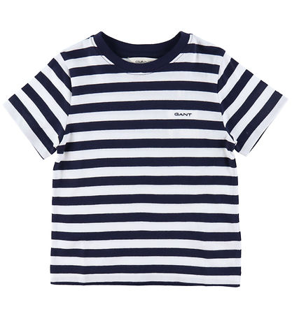 GANT Stuttermabolur - Striped Shield - Evening Blue