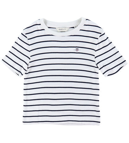 GANT T-shirt - Striped Shield Slim - Rib - Eggshell