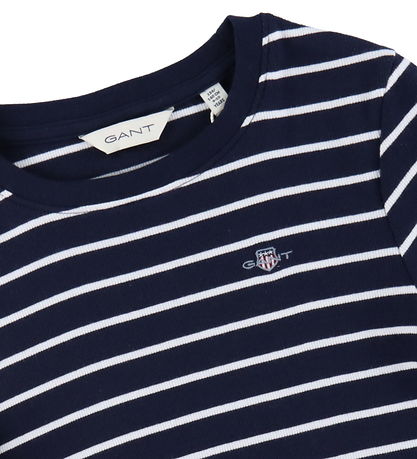 GANT Stuttermabolur - Striped Shield Slim - Rib - Evening Blue