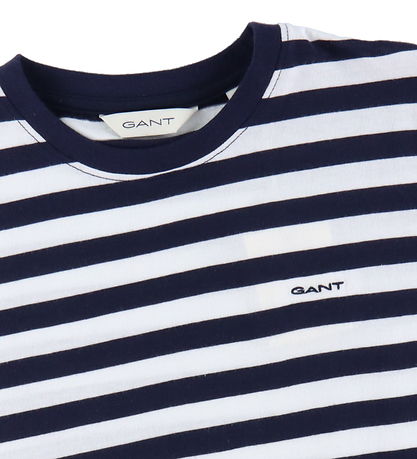 GANT Stuttermabolur - Striped Shield - Evening Blue