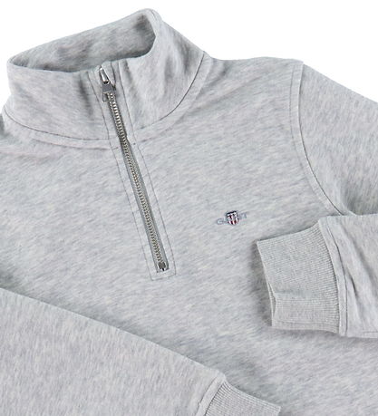 GANT Peysa - Shield Hálf rennilás - Light Grey Melange
