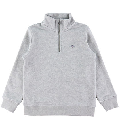 GANT Peysa - Shield Hálf rennilás - Light Grey Melange