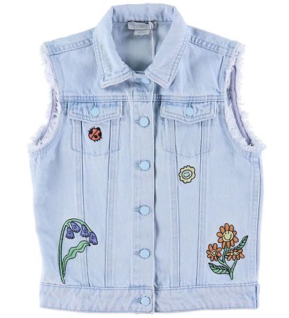 Stella McCartney Kids Denimvest - Hellblau m. Strickerei