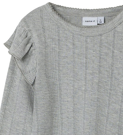 Name It Blouse - Noos - NmfJulia - Grey Melange w. Pointelle