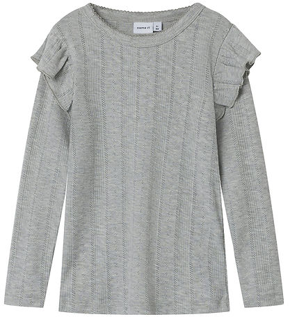 Name It Blouse - Noos - NmfJulia - Grey Melange w. Pointelle