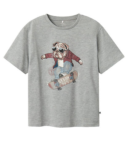 Name It T-shirt - NkmTeaske - Grey Melange w. Print