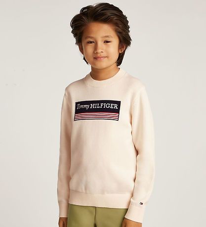 Tommy Hilfiger Bluse - Strick - Ivory Petal m. Flagge