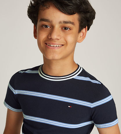 Tommy Hilfiger Stuttermabolur - Dark Nótt Dökkblátt Stripe