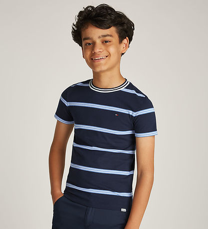 Tommy Hilfiger Stuttermabolur - Dark Nótt Dökkblátt Stripe