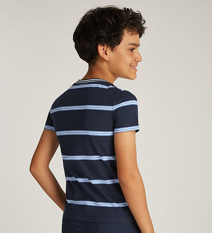 Tommy Hilfiger Stuttermabolur - Dark Nótt Dökkblátt Stripe